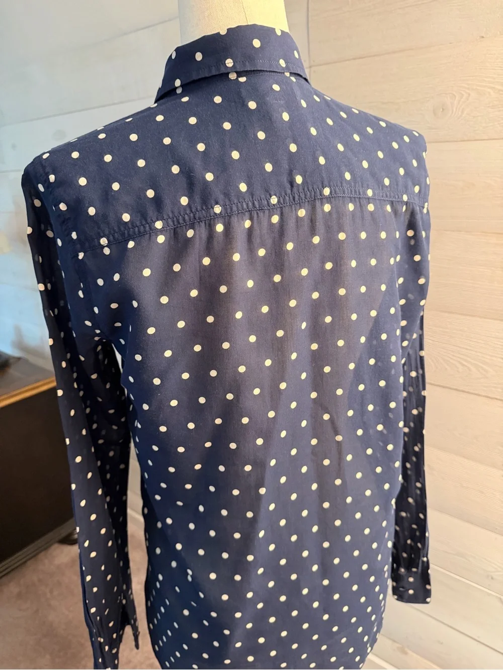 J. Crew Navy and White Polka Dot Button-Down Shirt